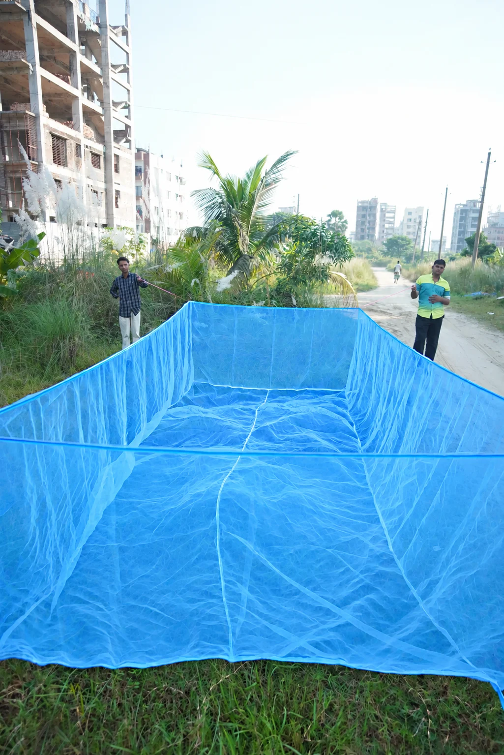 Vivid Blue Mesh Enclosure Outdoors